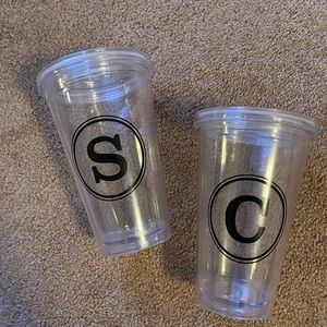 Monogram S and C clear plastic cups